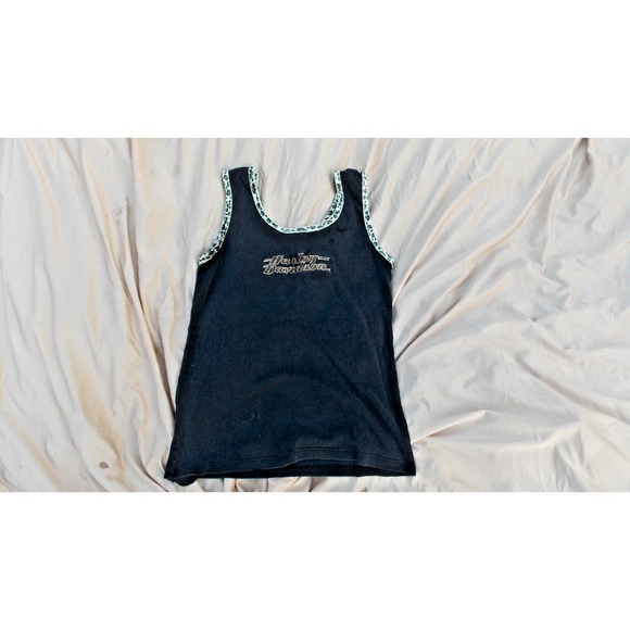 Vintage 90s Harley Davidson Tank Top Womens Sm/M Black Cheetah‎ USA Made Kokomo - Picture 1 of 6